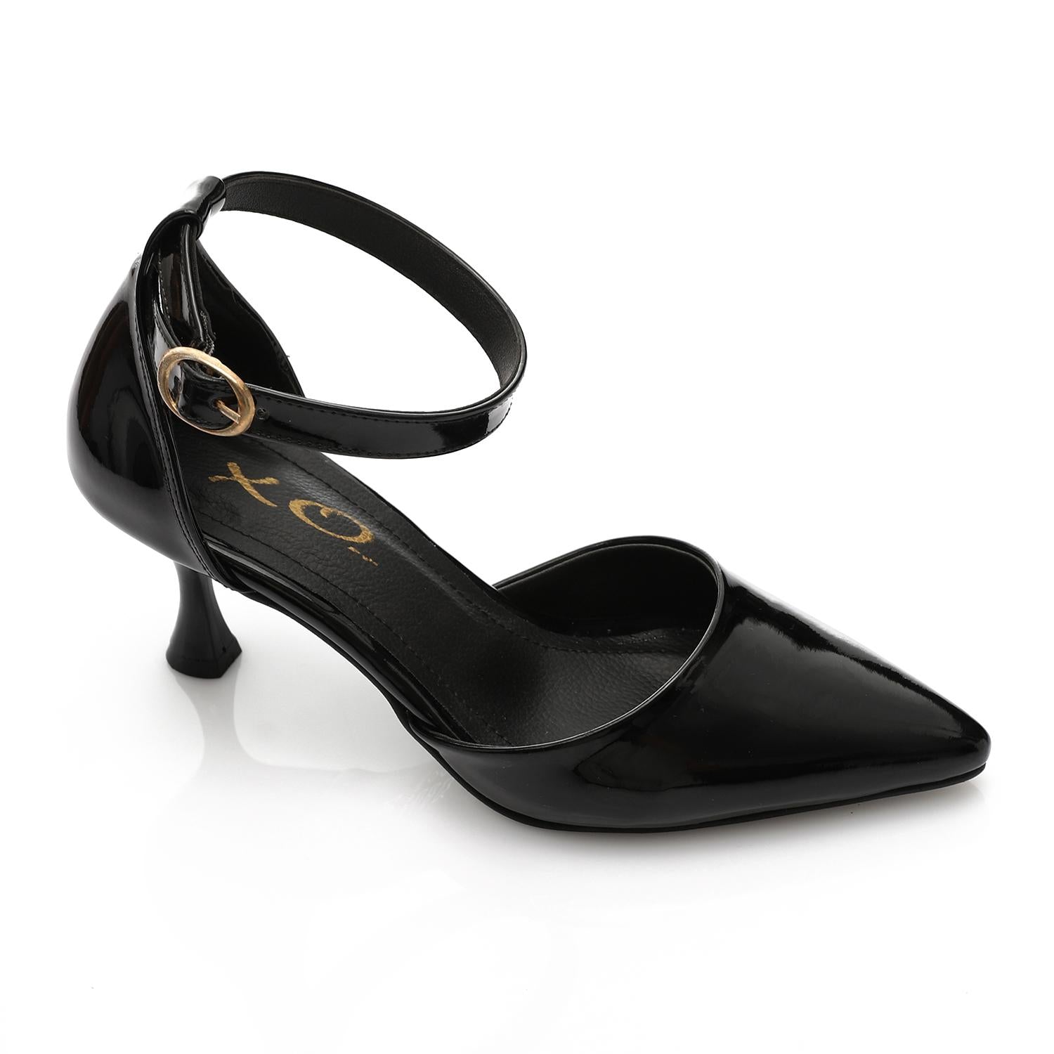 Faux Leather Kitten Heel Pointed Shoes - Black
