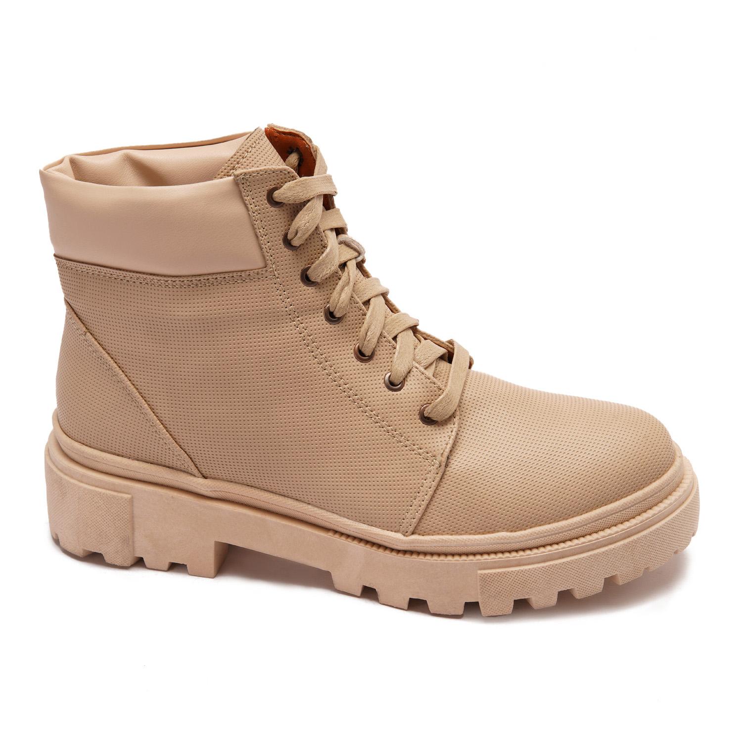 Faux Leather Ankle Boot - Beige