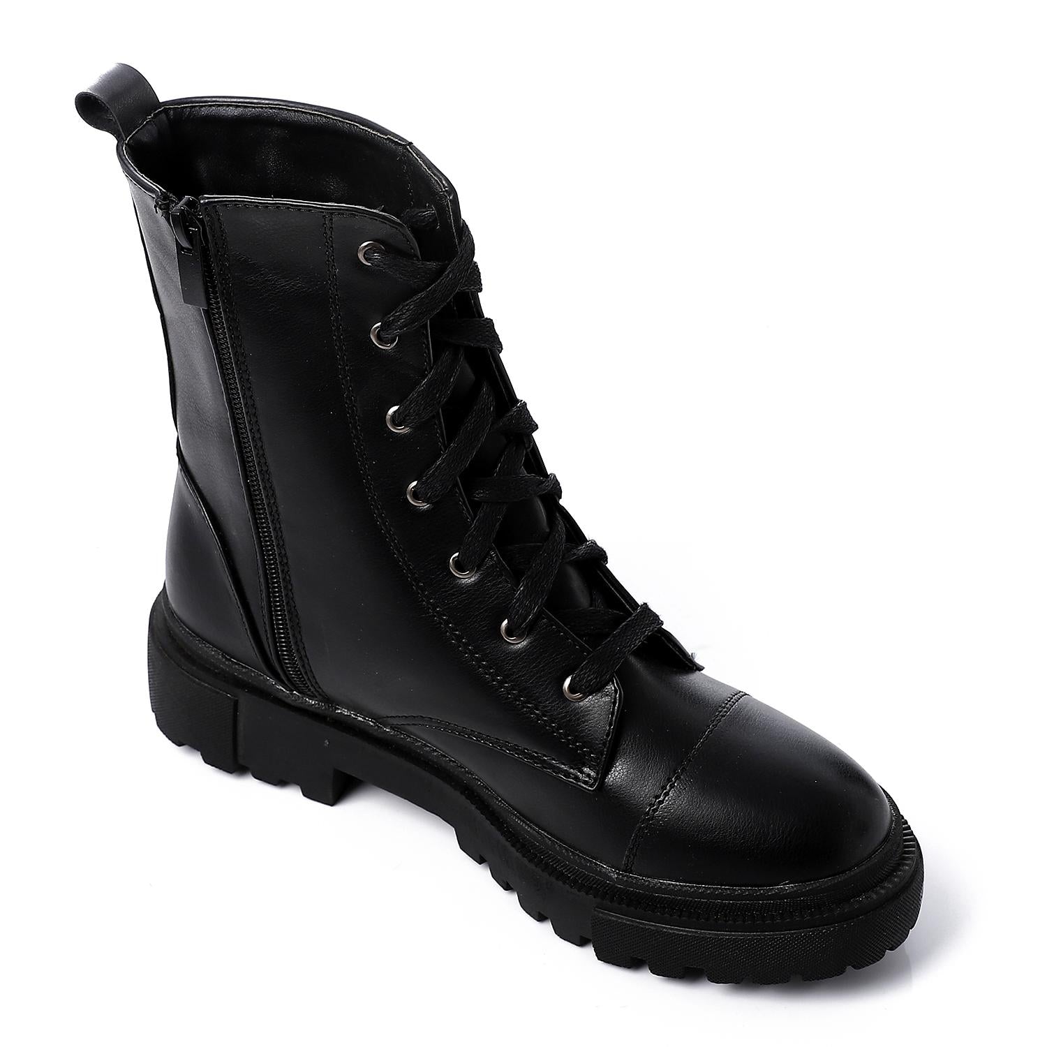Faux Leather Ankle Boot - Black
