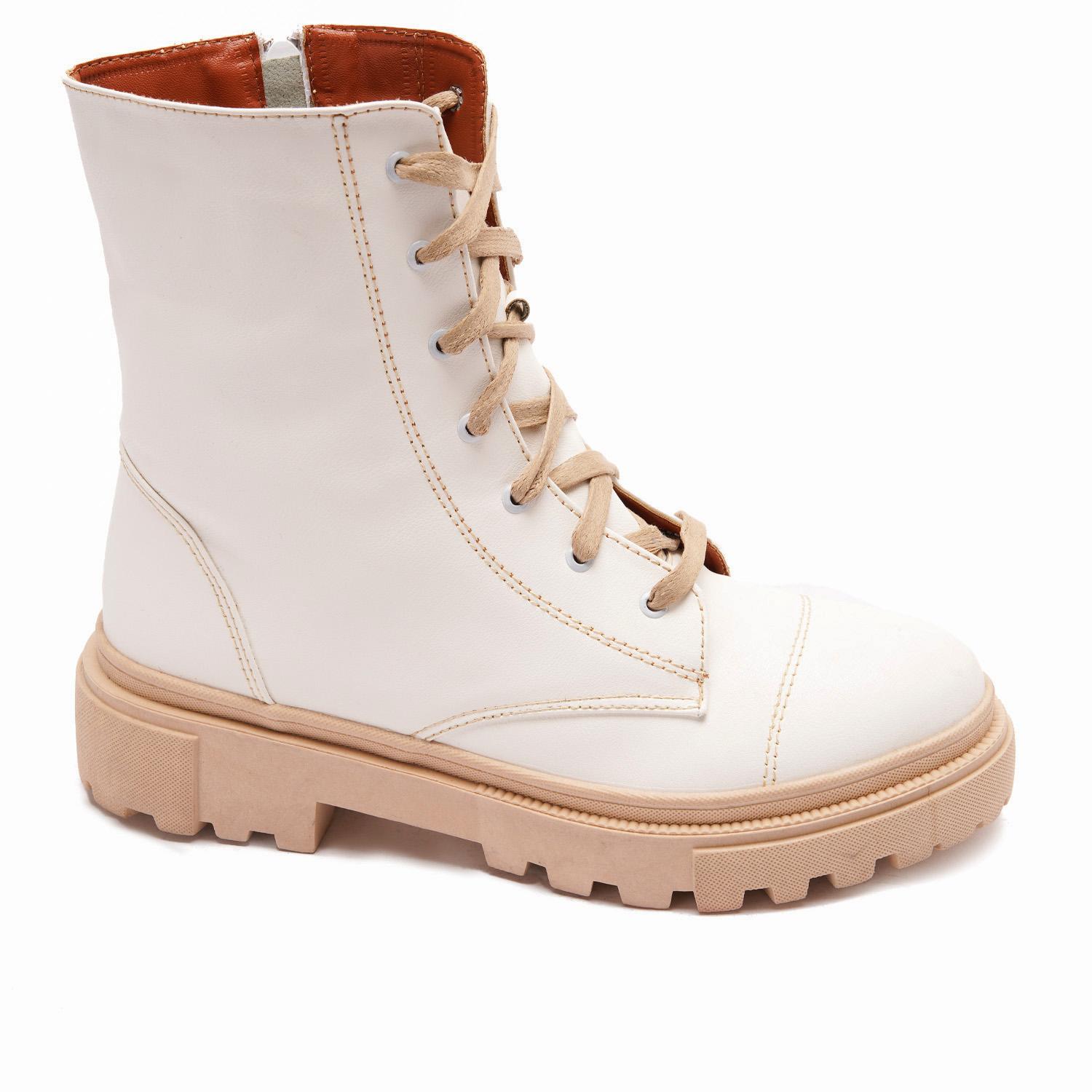 Faux Leather Ankle Boot - White