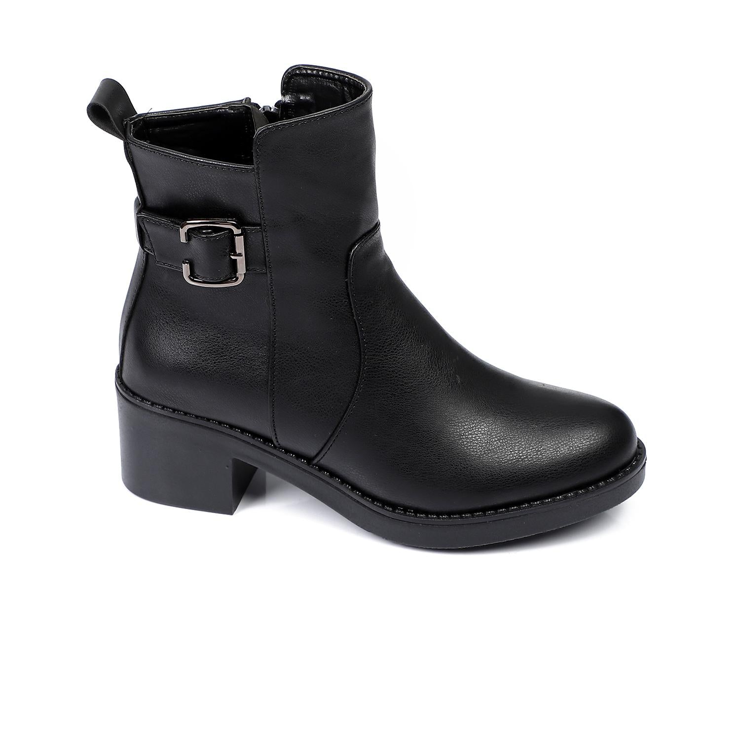Faux Leather Ankle Boot - Black