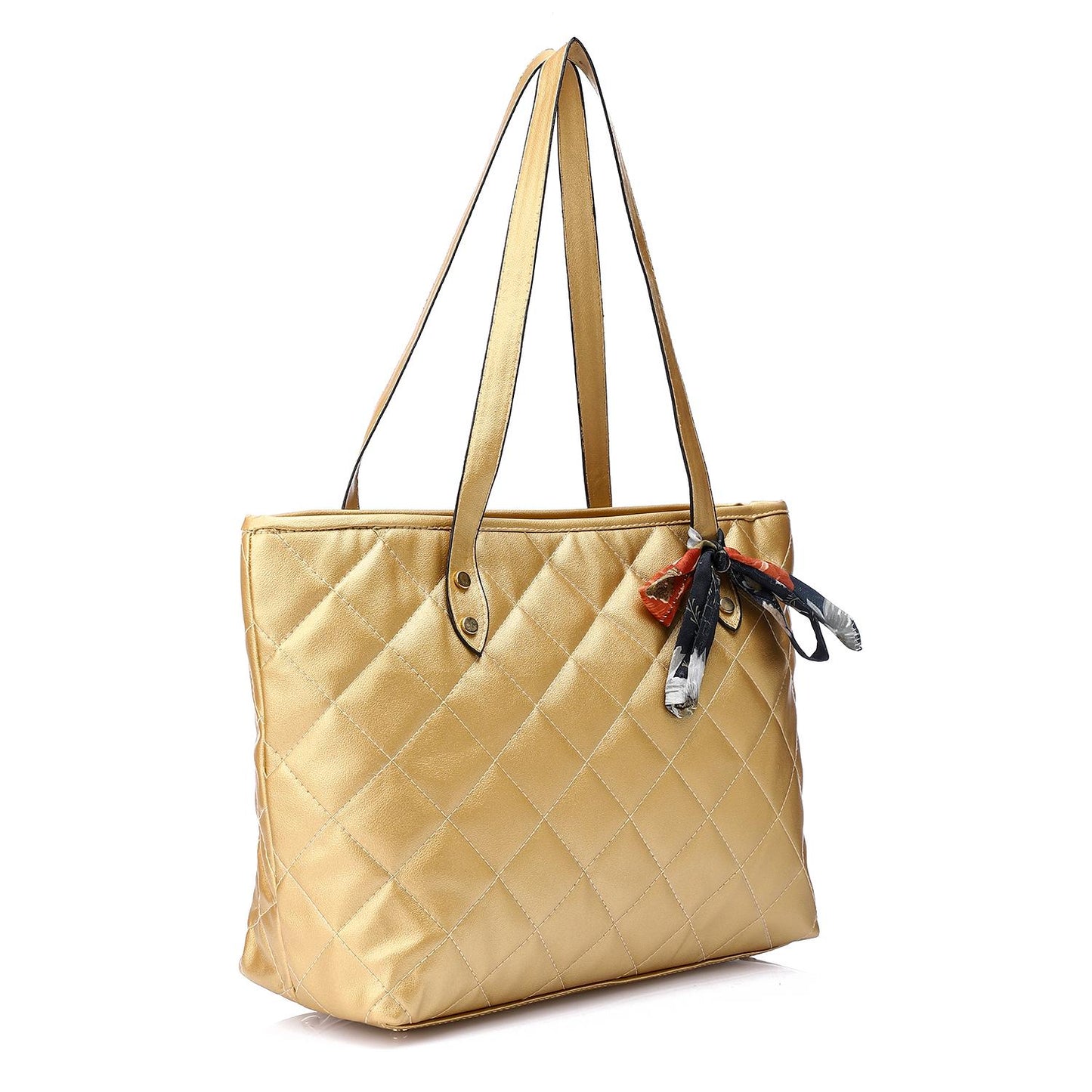 Golden Quilted Leather Tote Bag