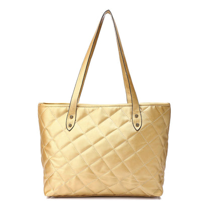 Golden Quilted Leather Tote Bag