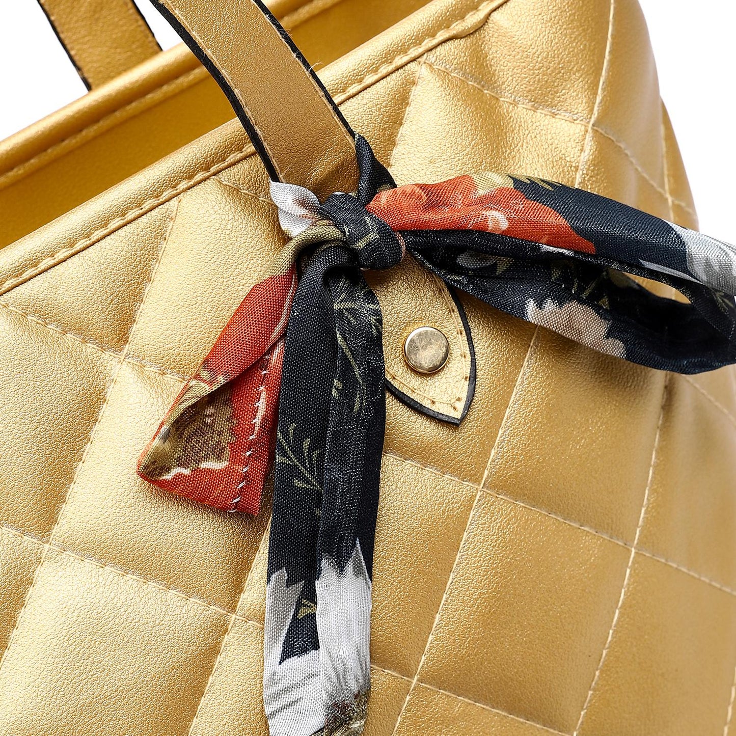 Golden Quilted Leather Tote Bag