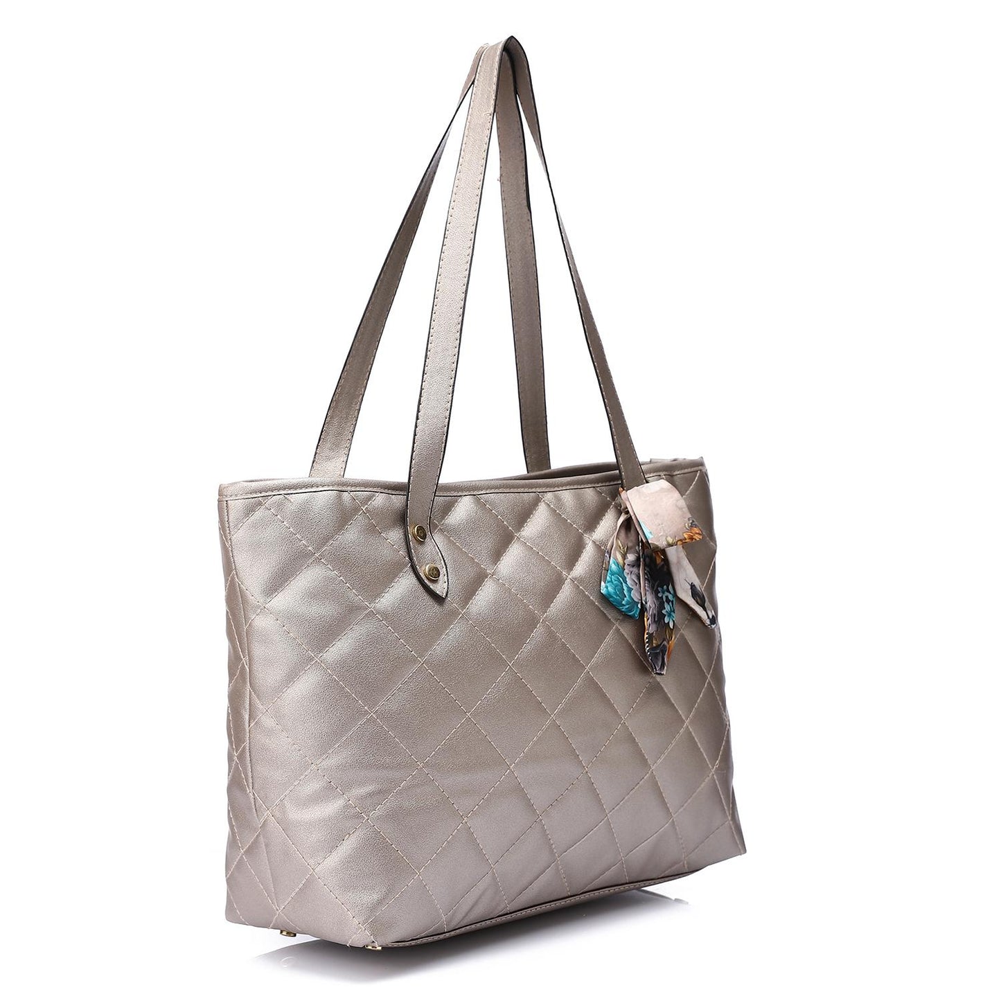 Silver Quilted Leather Tote Bag