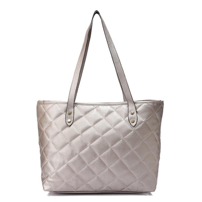 Silver Quilted Leather Tote Bag