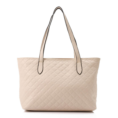 Beige Leather Quilted Tote Bag