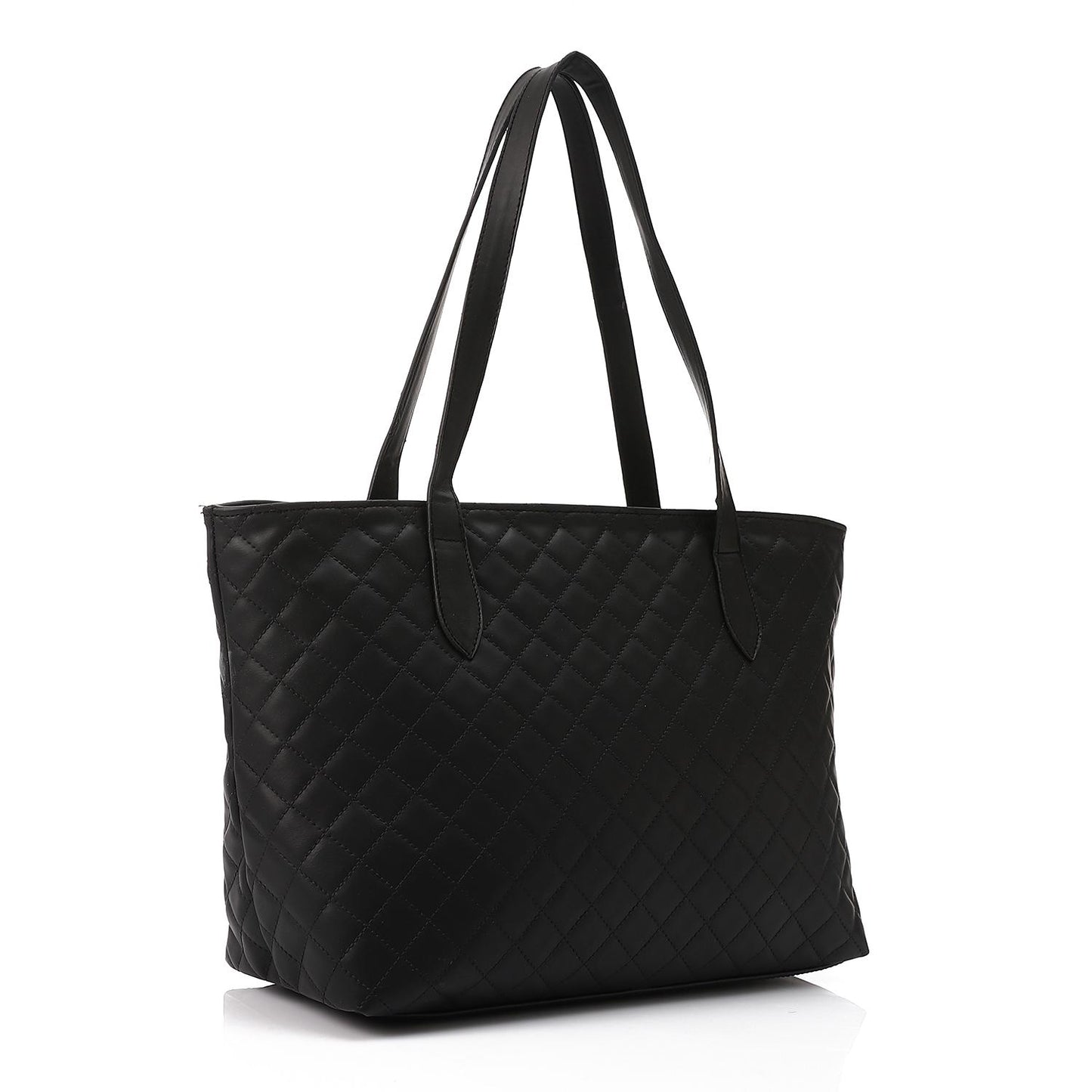 Black Leather Quilted Tote Bag