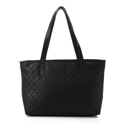 Black Leather Quilted Tote Bag