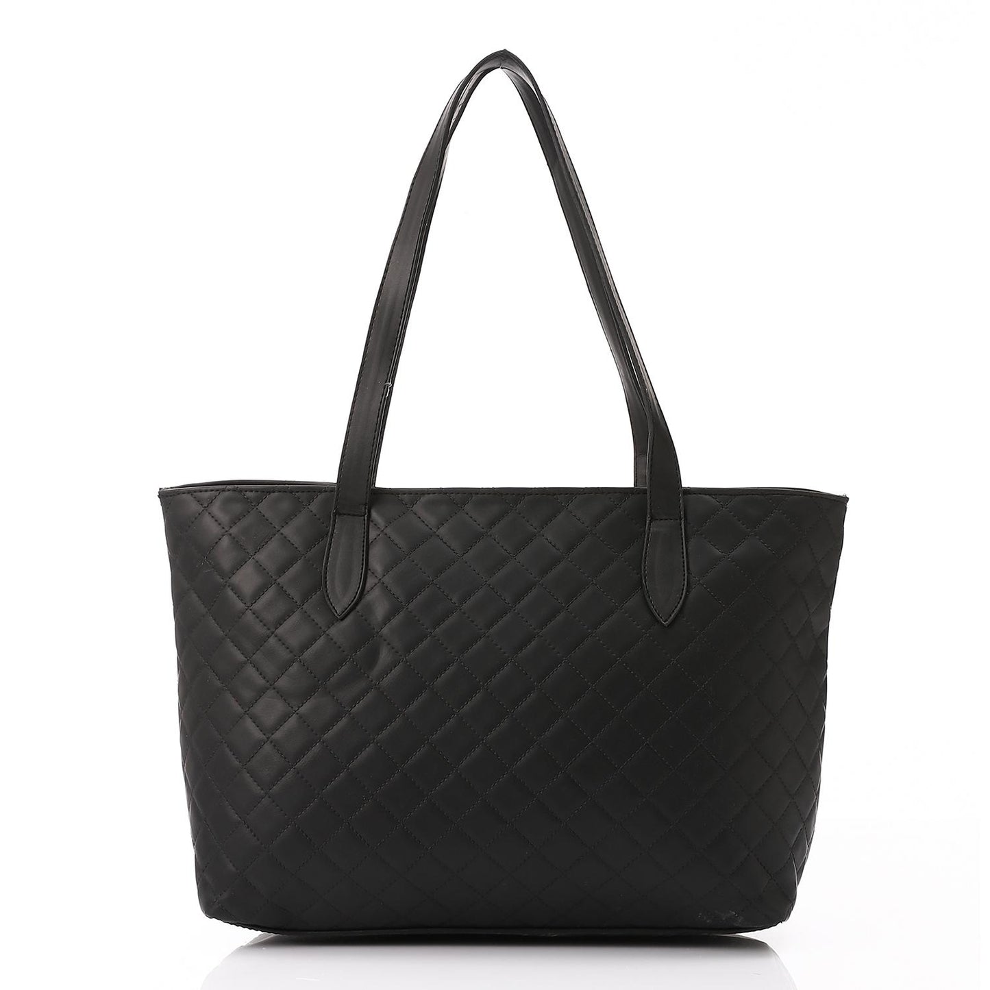 Black Leather Quilted Tote Bag