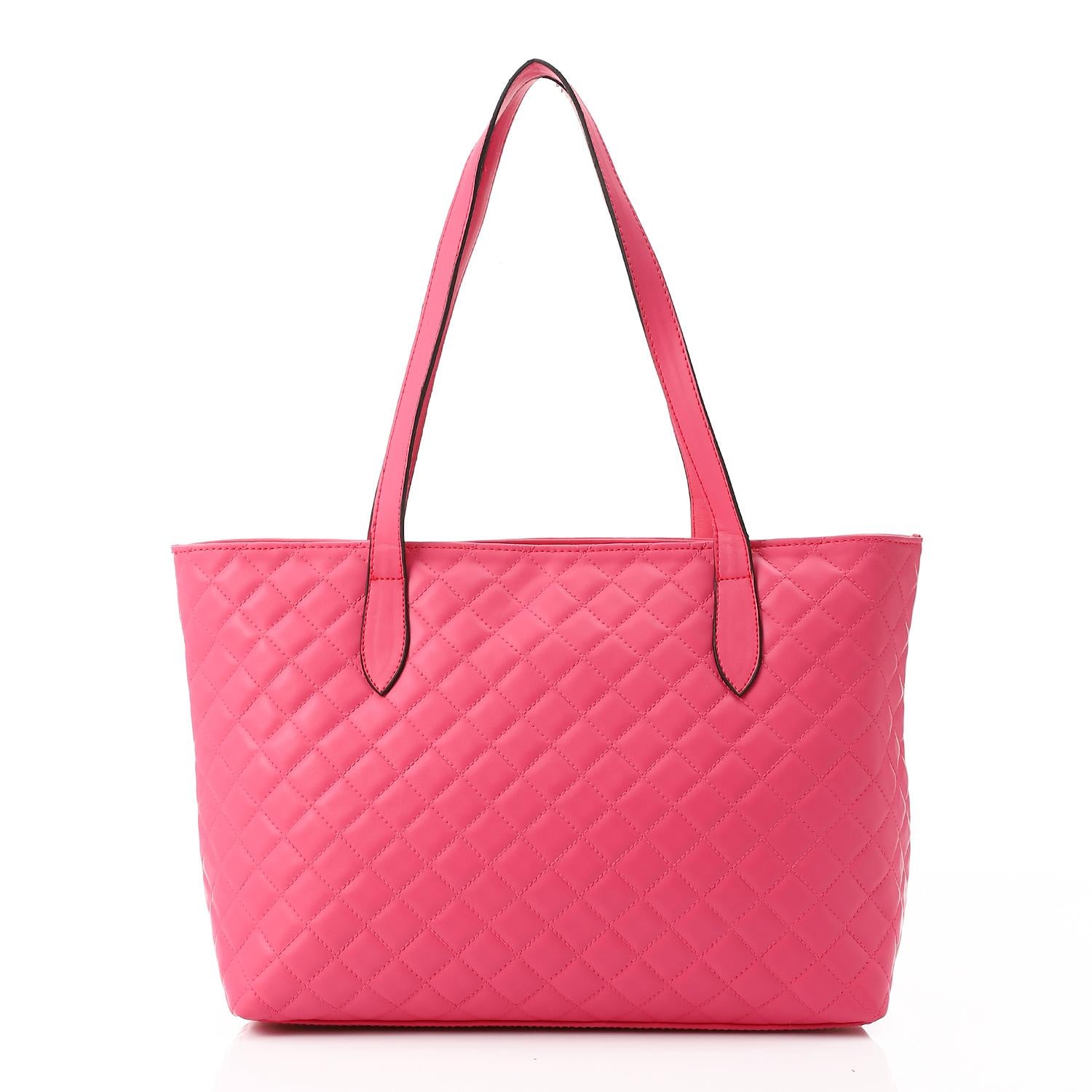 Faux Leather Quilted Tote Bag - Pink