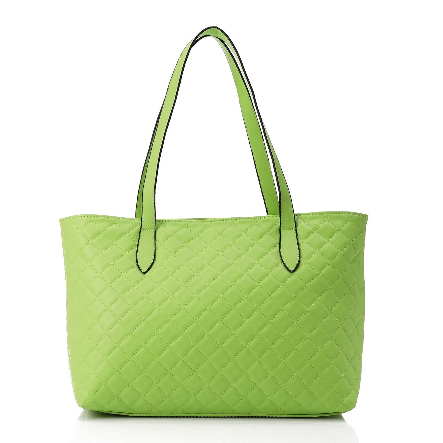 Grass Green Leather Quilted Tote Bag