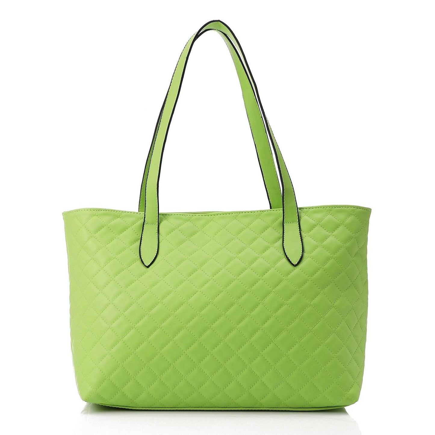 Grass Green Leather Quilted Tote Bag