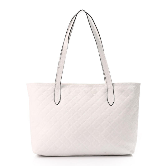 White Leather Quilted Tote Bag