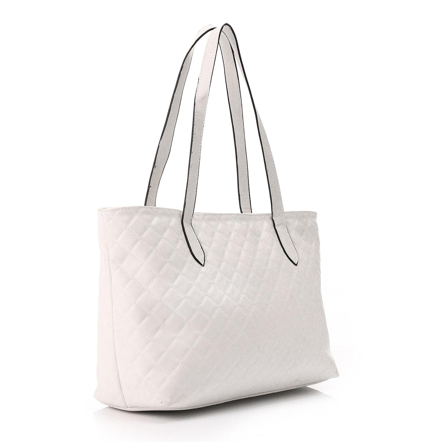 White Leather Quilted Tote Bag