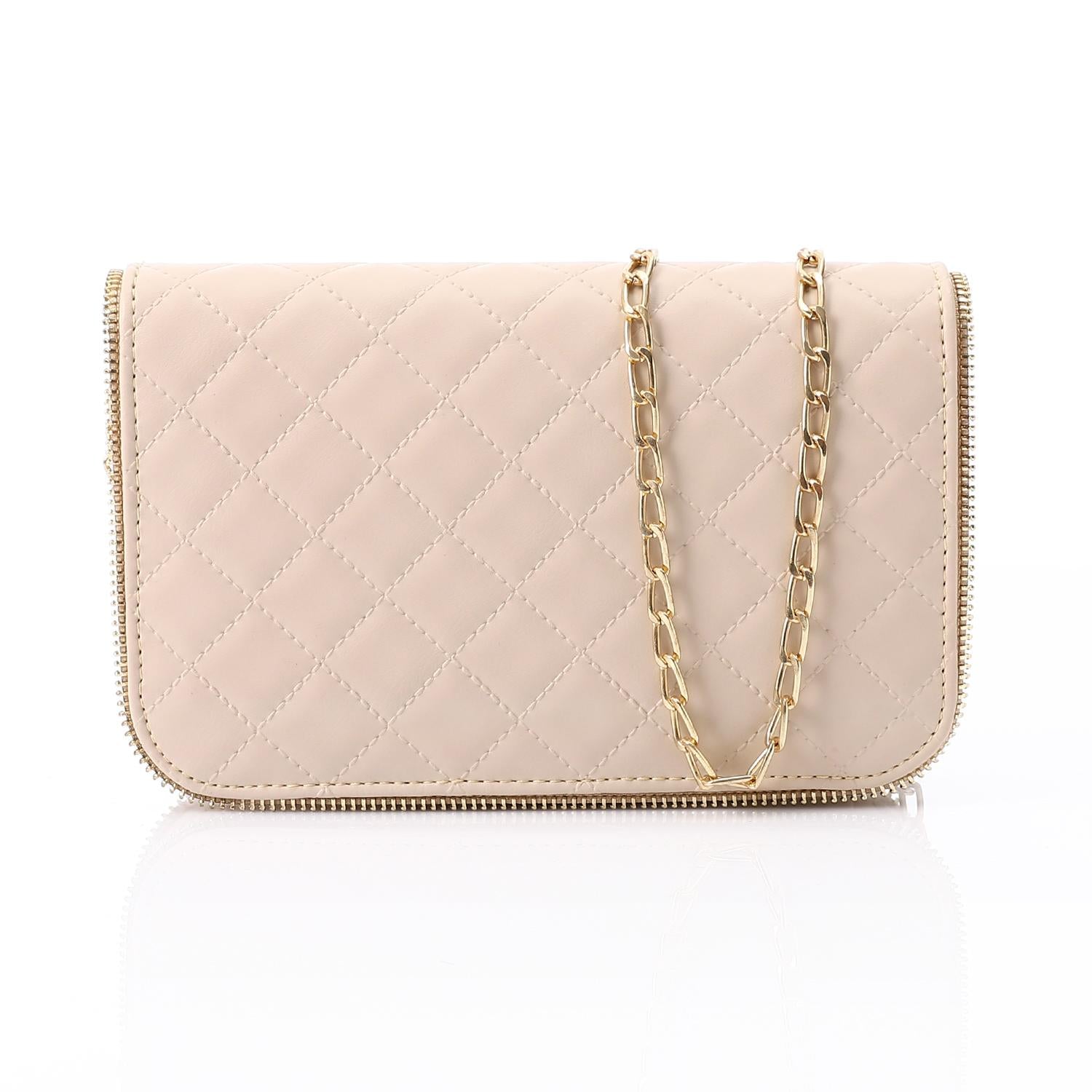 Faux Leather Shoulder Cross Bag - Beige