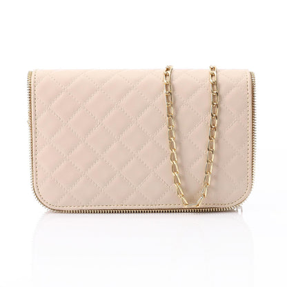 Beige Leather Quilted Handbag