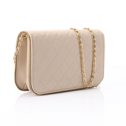 Beige Leather Quilted Handbag