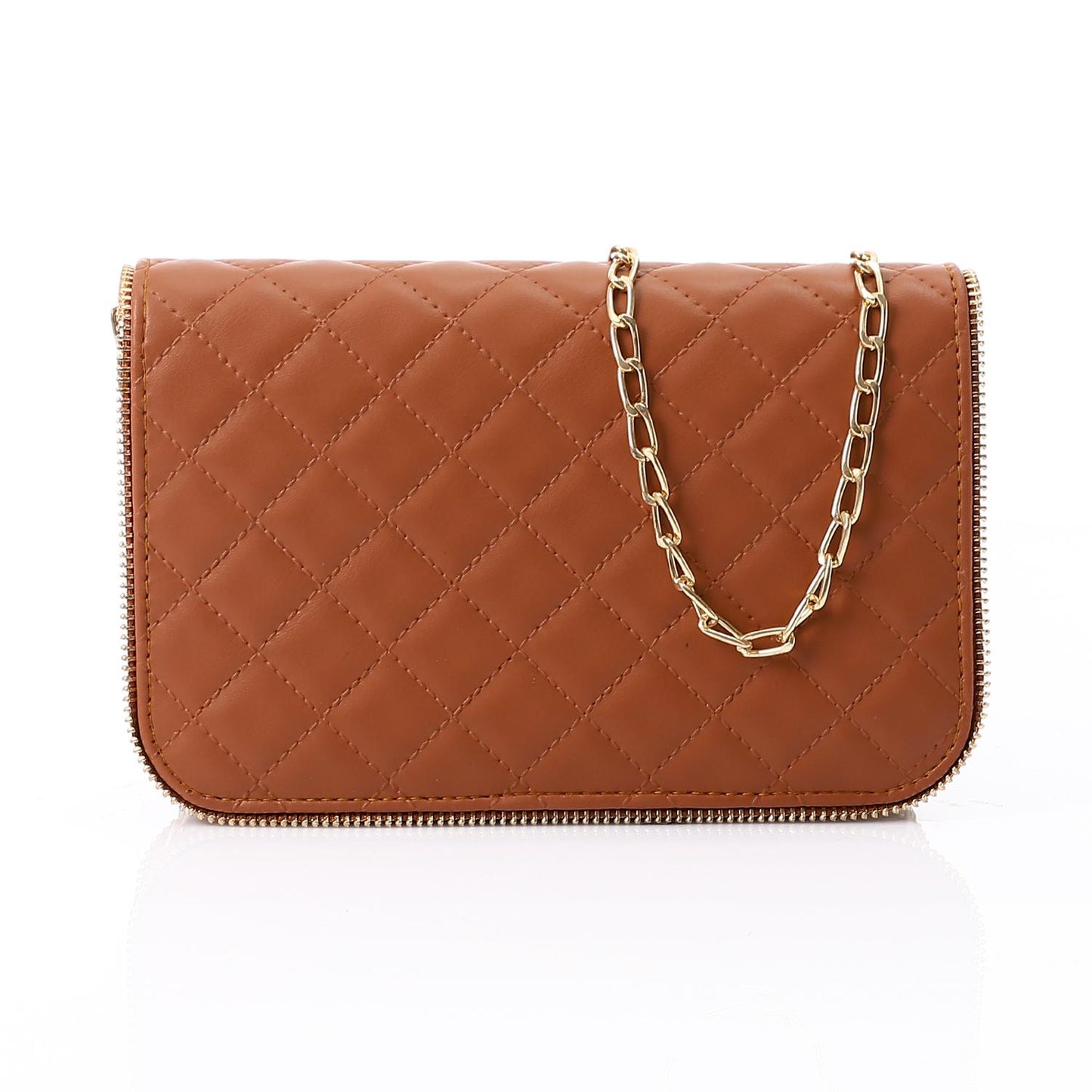 Camel Leather Quilted Classic Handbag