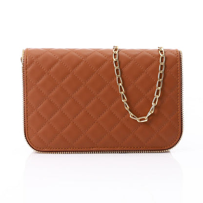 Camel Leather Quilted Classic Handbag