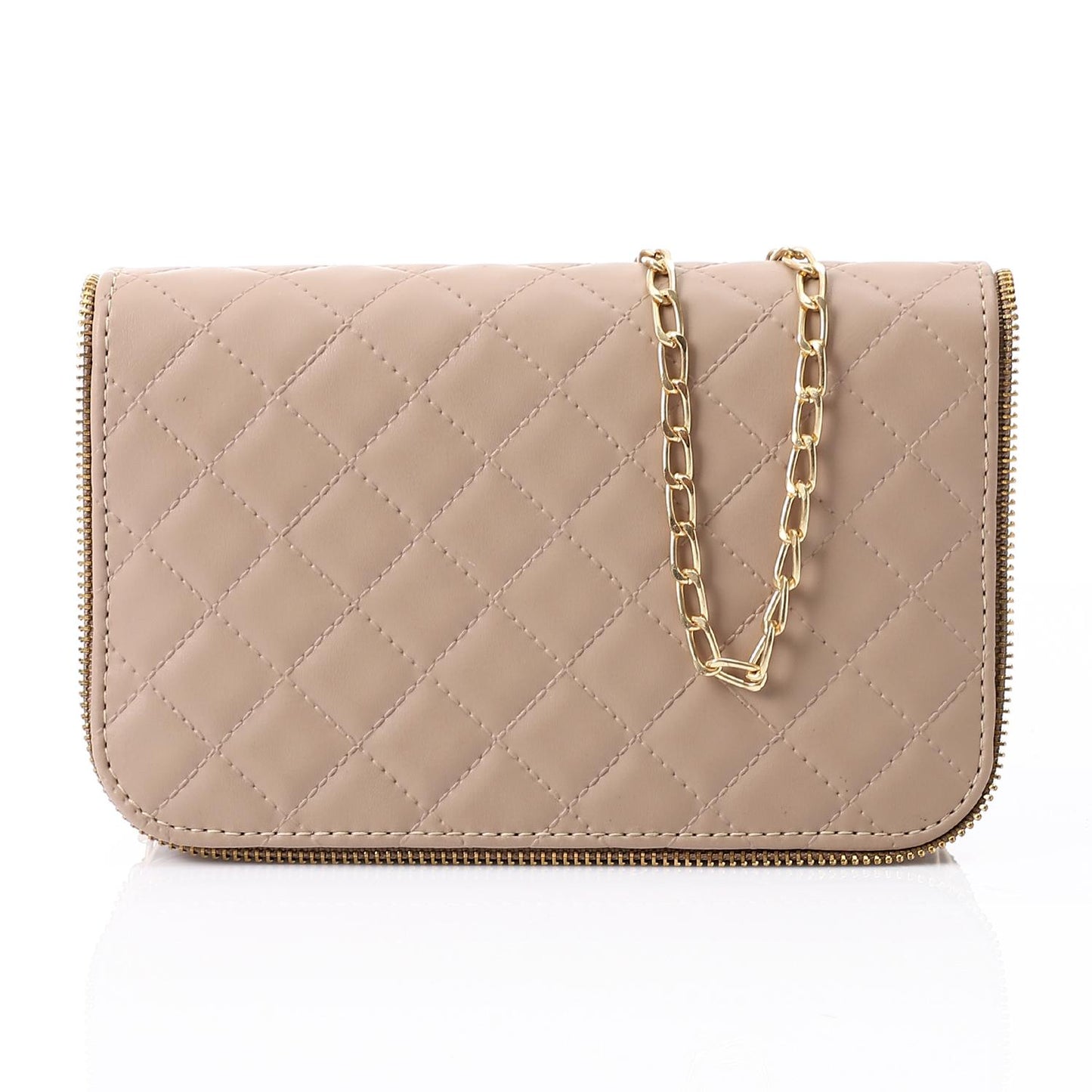 Beige Leather Quilted Classic Handbag