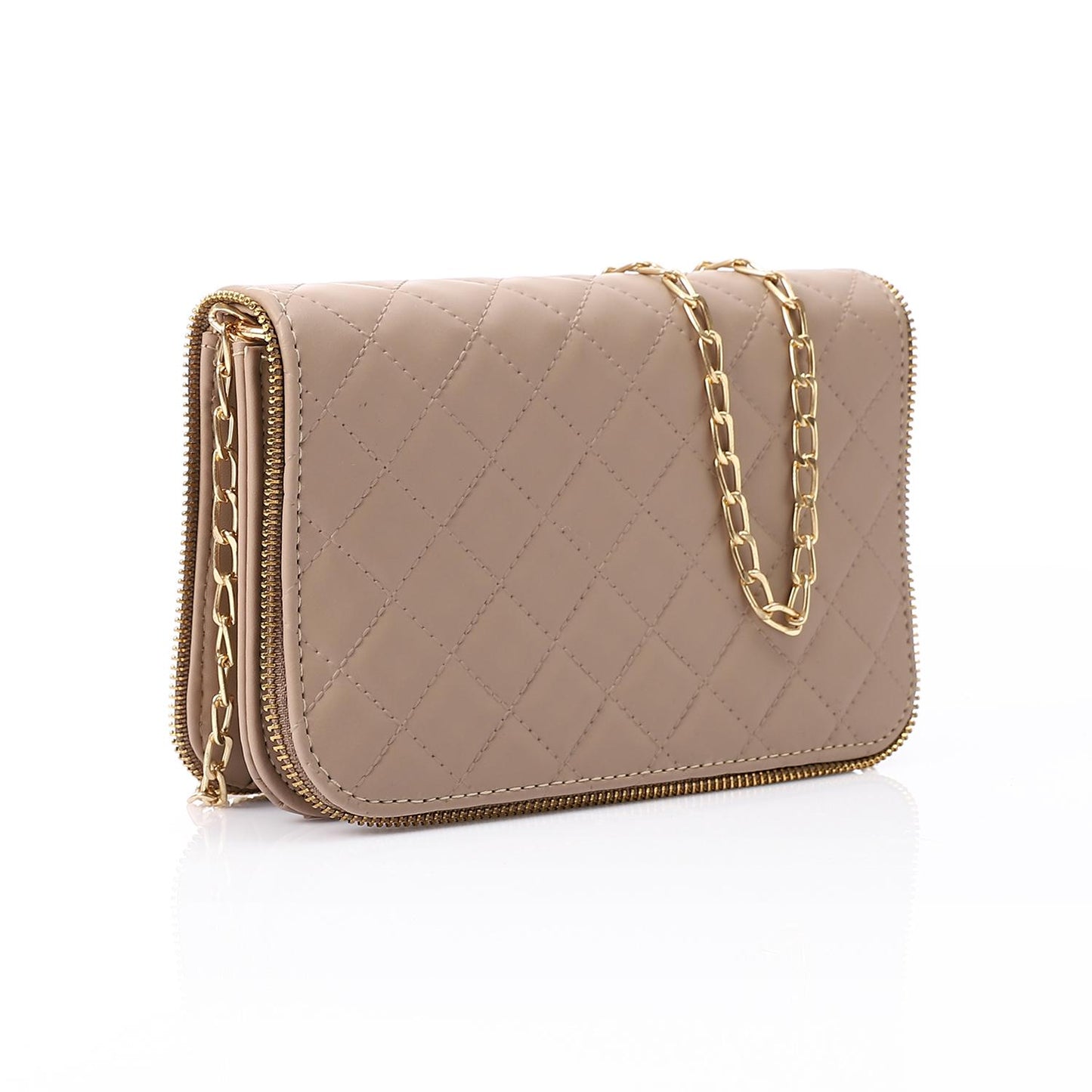 Beige Leather Quilted Classic Handbag