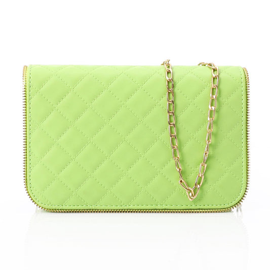 Lime Green Leather Quilted Classic Handbag