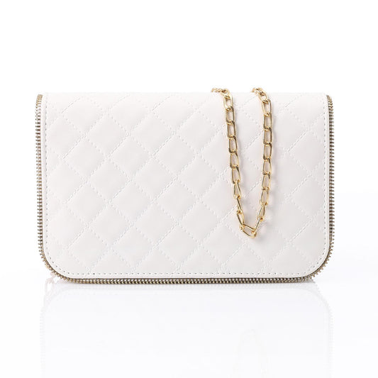 White Leather Quilted Classic Handbag