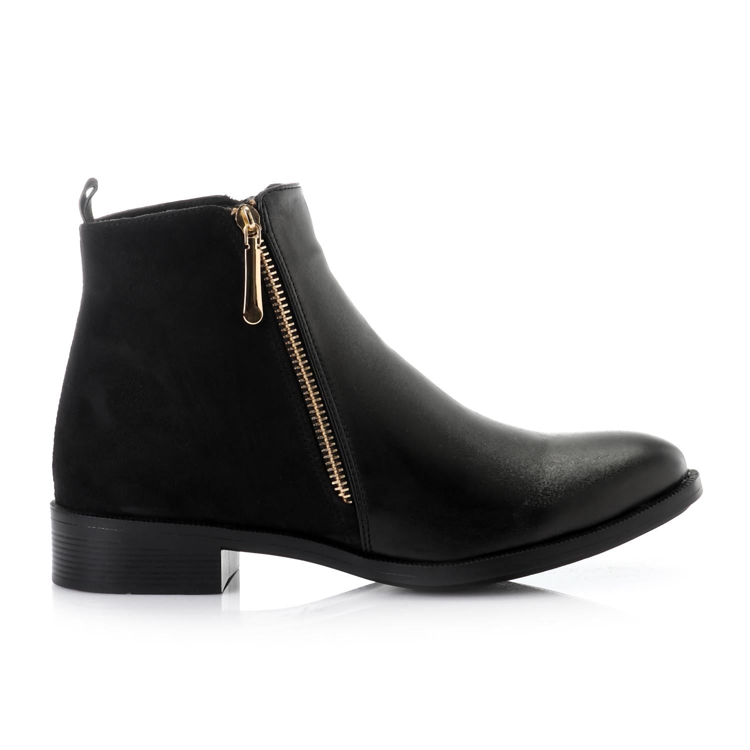 Leather Solid Ankle Boot - Black