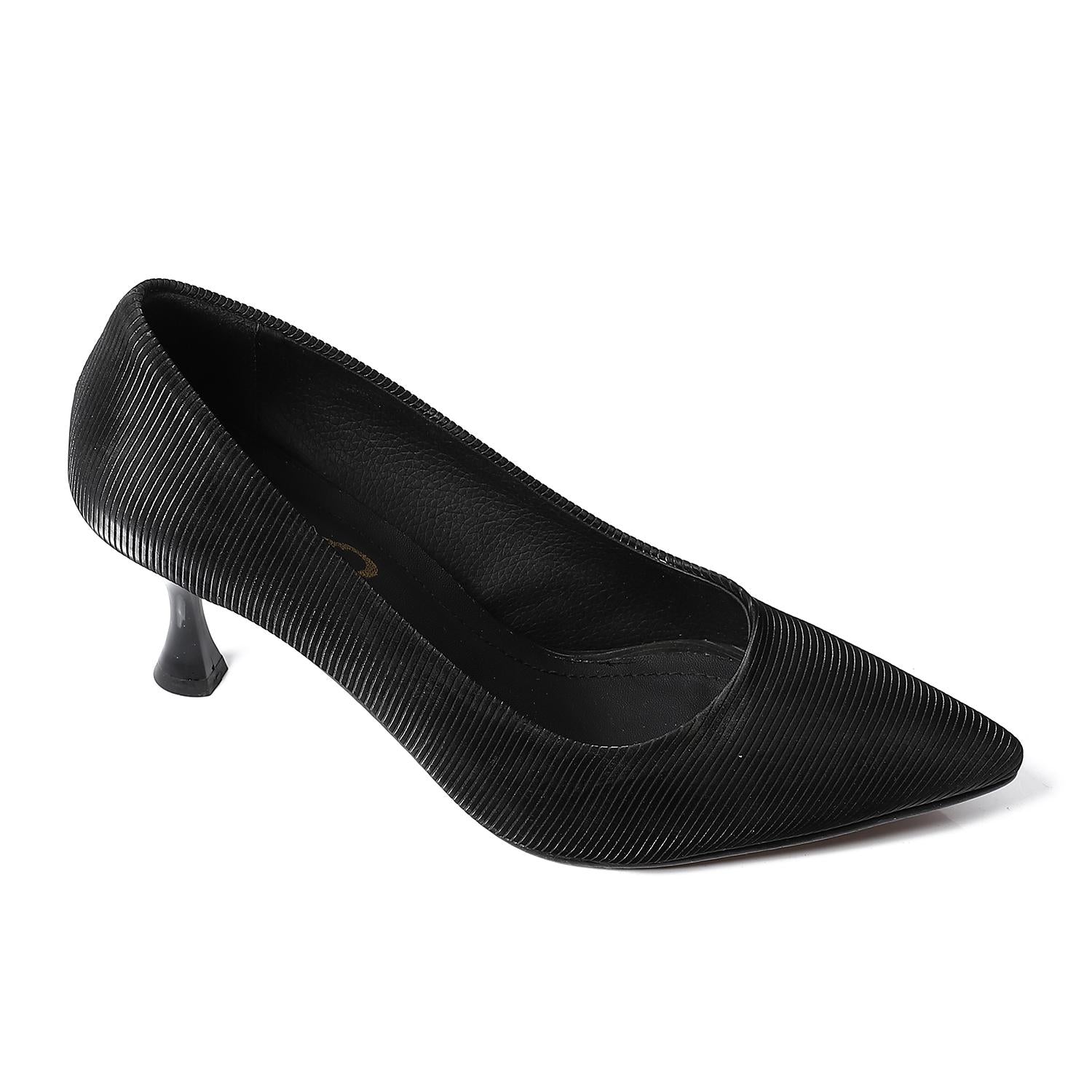 Leather Kitten High Heels Shoes - Black
