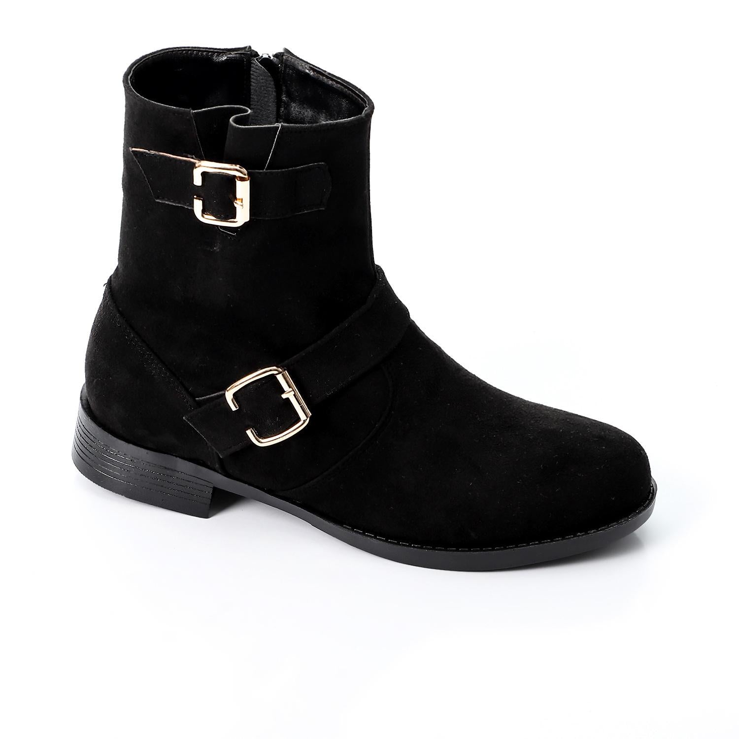 Faux Leather Ankle Boot - Black