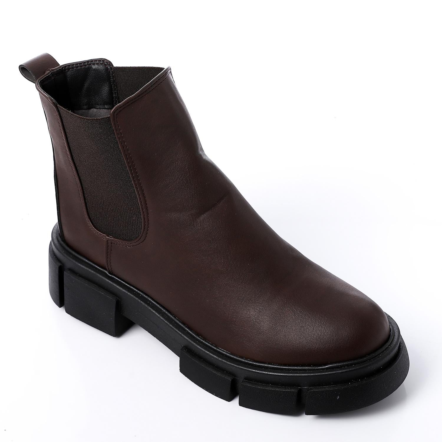 Faux Leather Ankle Boot - Dark Brown