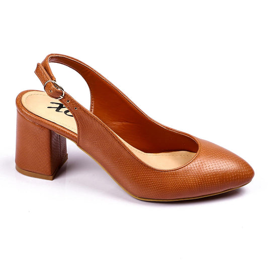 Textured Leather Sling Back Shoes - Tan