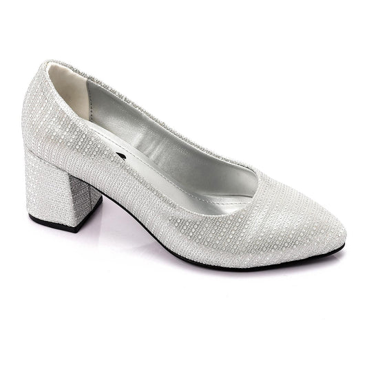 Strass Leather Embellished Pumps - Silver