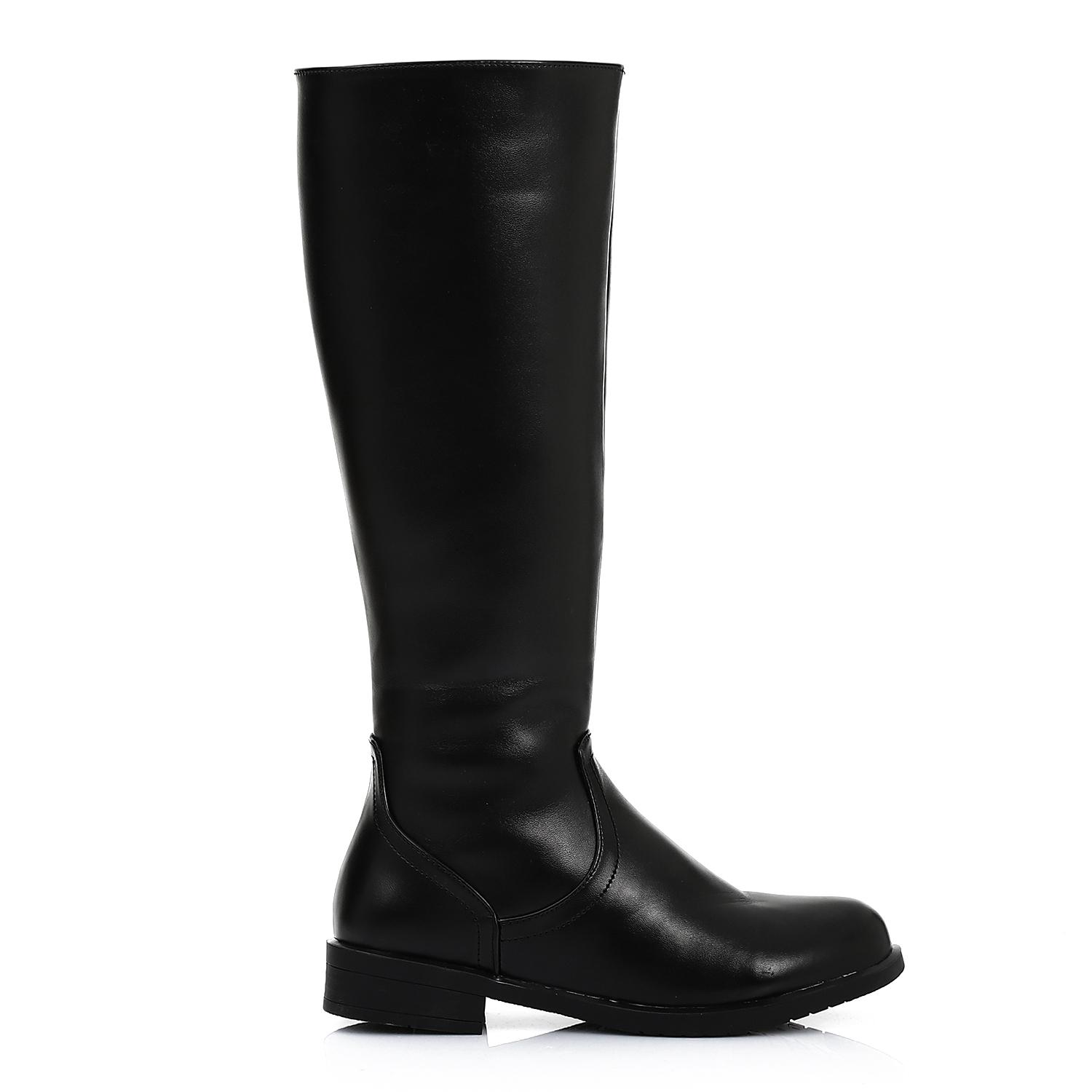 Faux Leather Smooth Knee-High Boot - Black