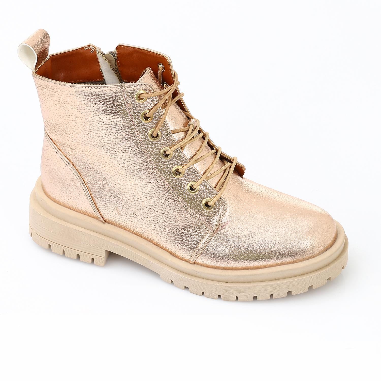 Leather Ankle Boot - Gold