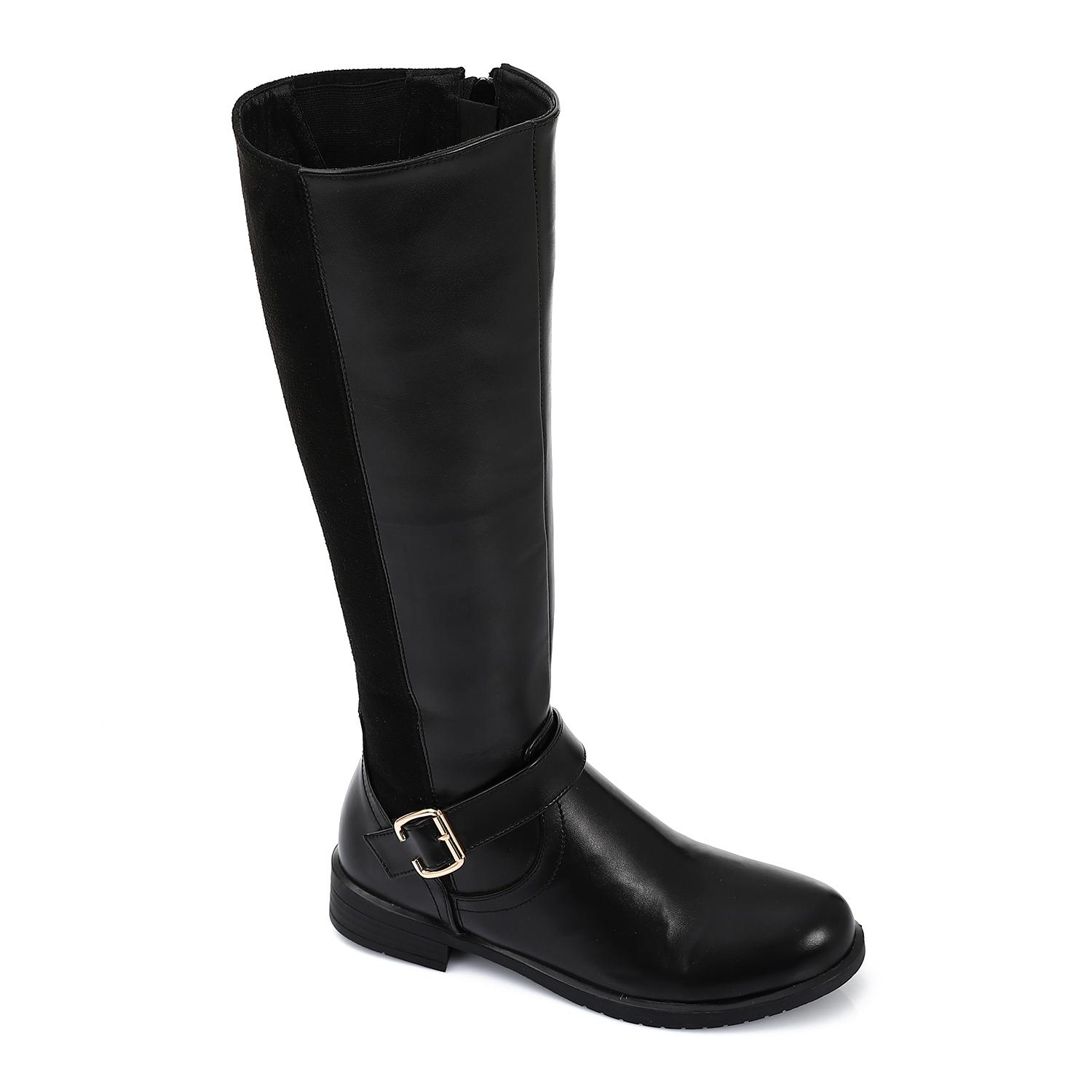 Leather and Suede Knee-High Boot - Black