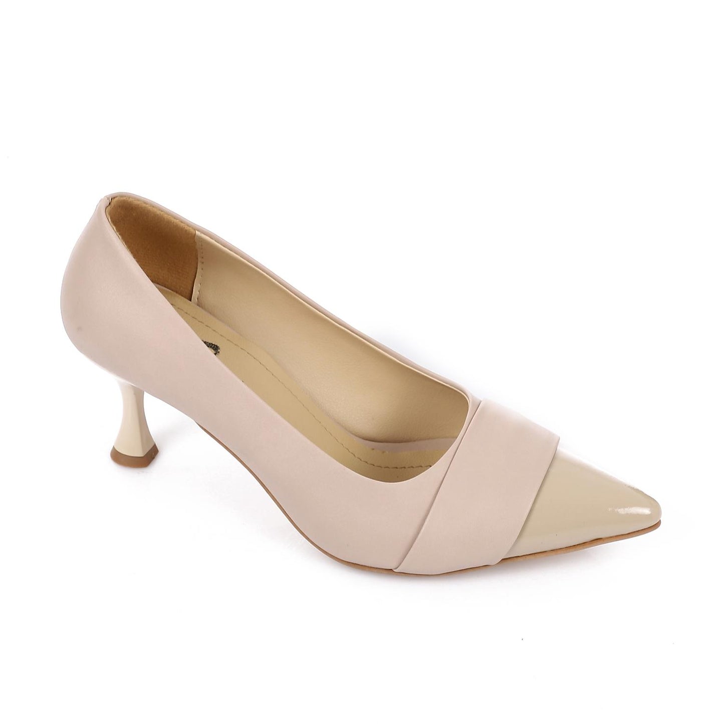 Faux leather Pointed-Toe Kitten Heel Pump - Beige