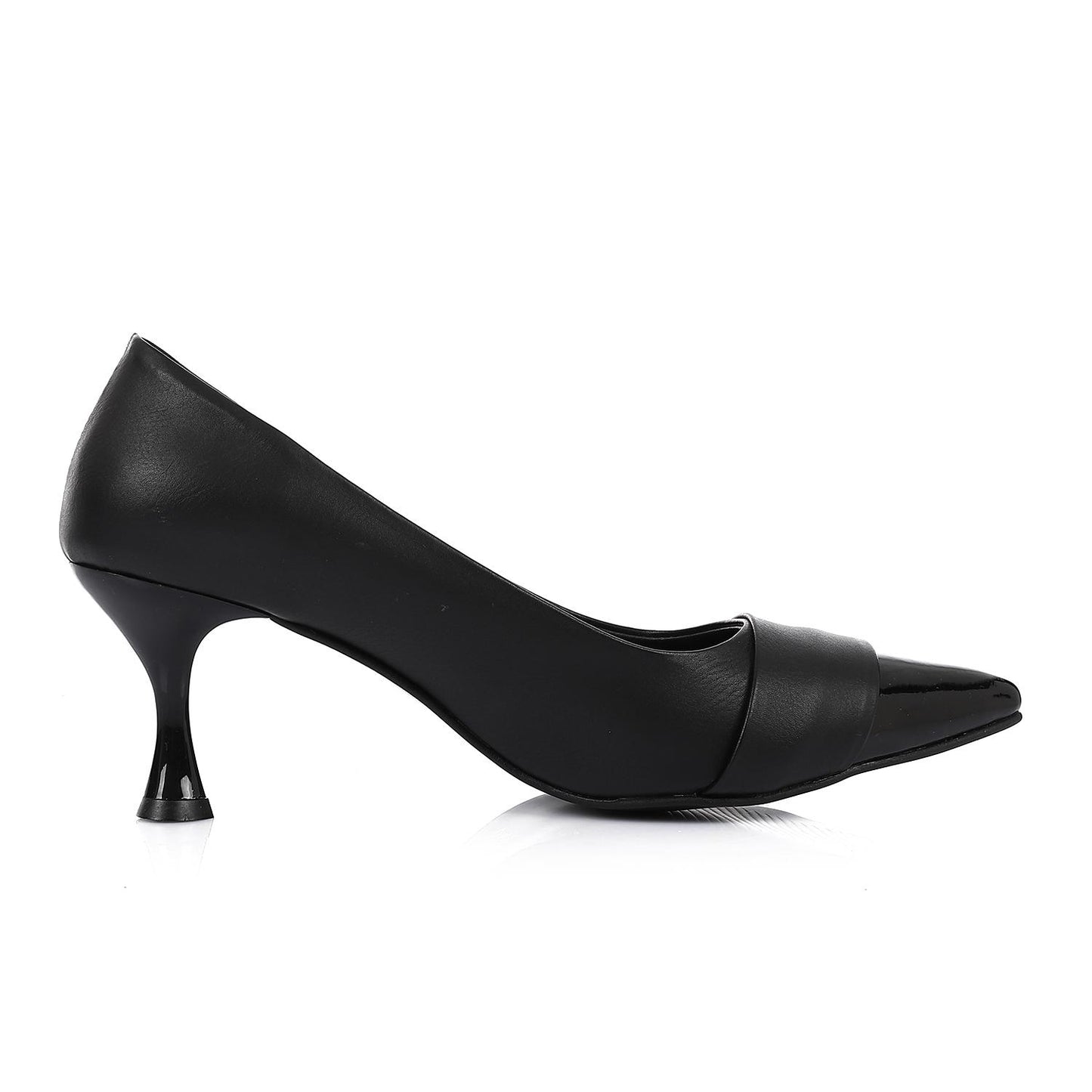 Faux leather Pointed-Toe Kitten Heel Pump - Black