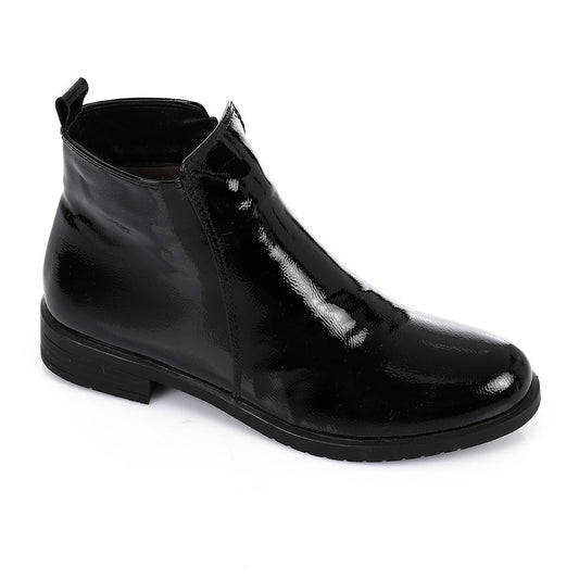 Patent Leather Solid Ankle Boots - Black