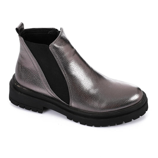 Textured Leather Metallic Chelsea Boots - Smoky Grey