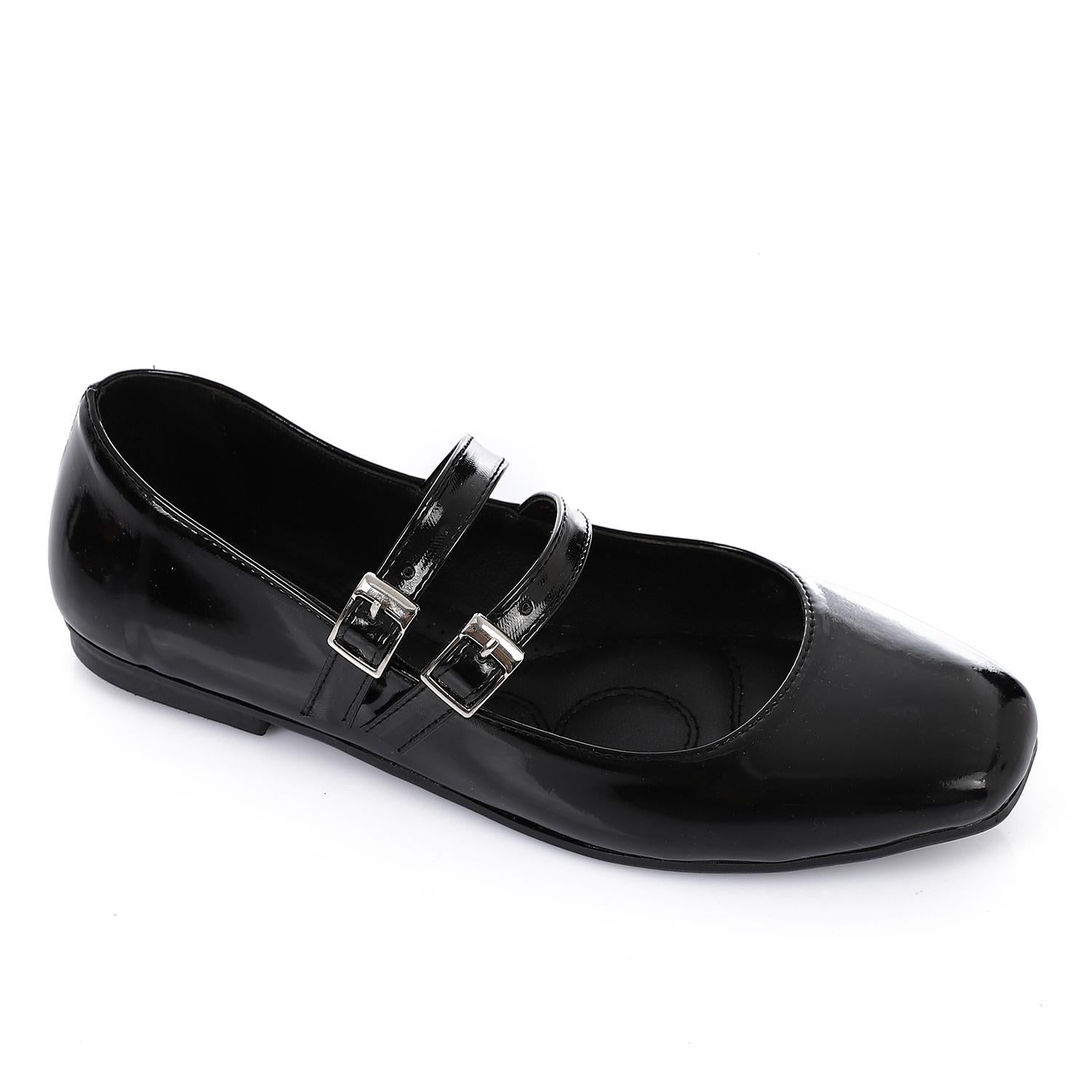 Patent Leather Solid Mary Jane Flats - Black