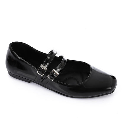 Patent Leather Solid Mary Jane Flats - Black