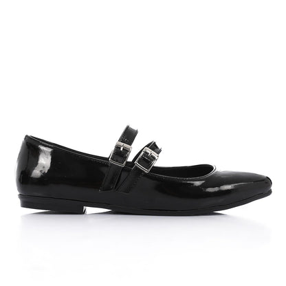 Patent Leather Solid Mary Jane Flats - Black