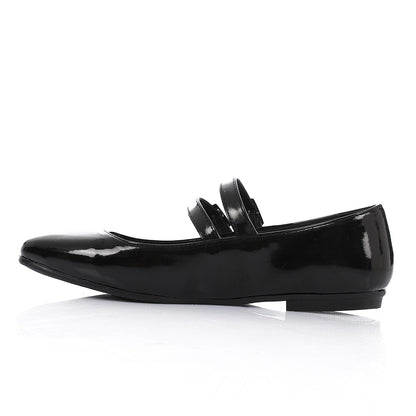 Patent Leather Solid Mary Jane Flats - Black