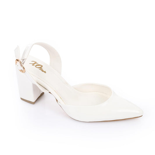 Patent Pointed-Toe Slingback Block Heels - White