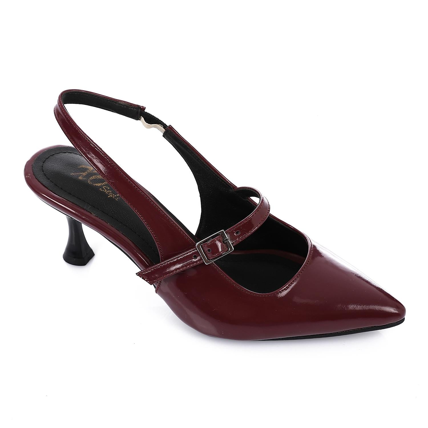 Leather Pointed Toe Slingback Court Shoes - Burgundy