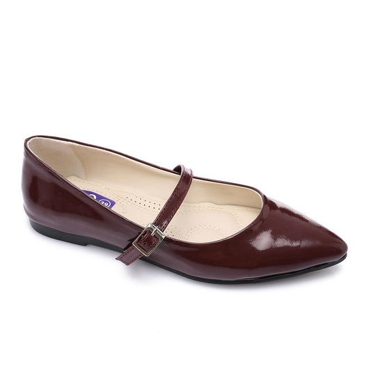 Patent Leather Solid Mary Jane Flats - Burgundy