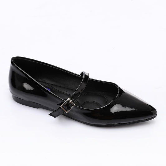 Patent Leather Solid Mary Jane Flats - Black