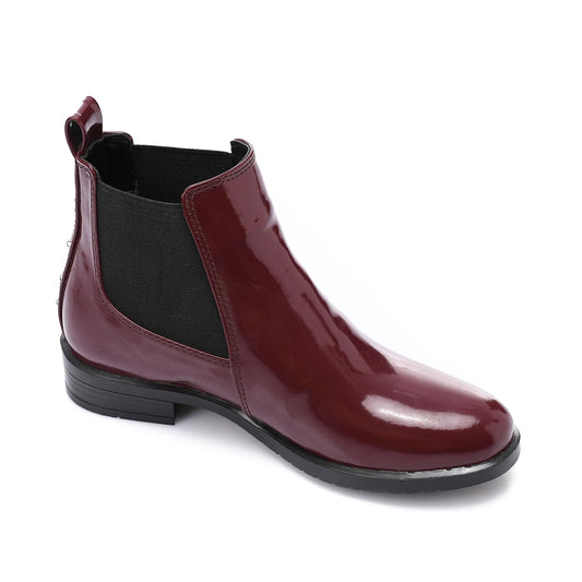 Patent Leather Ankle Chelsea Boot - Burgundy